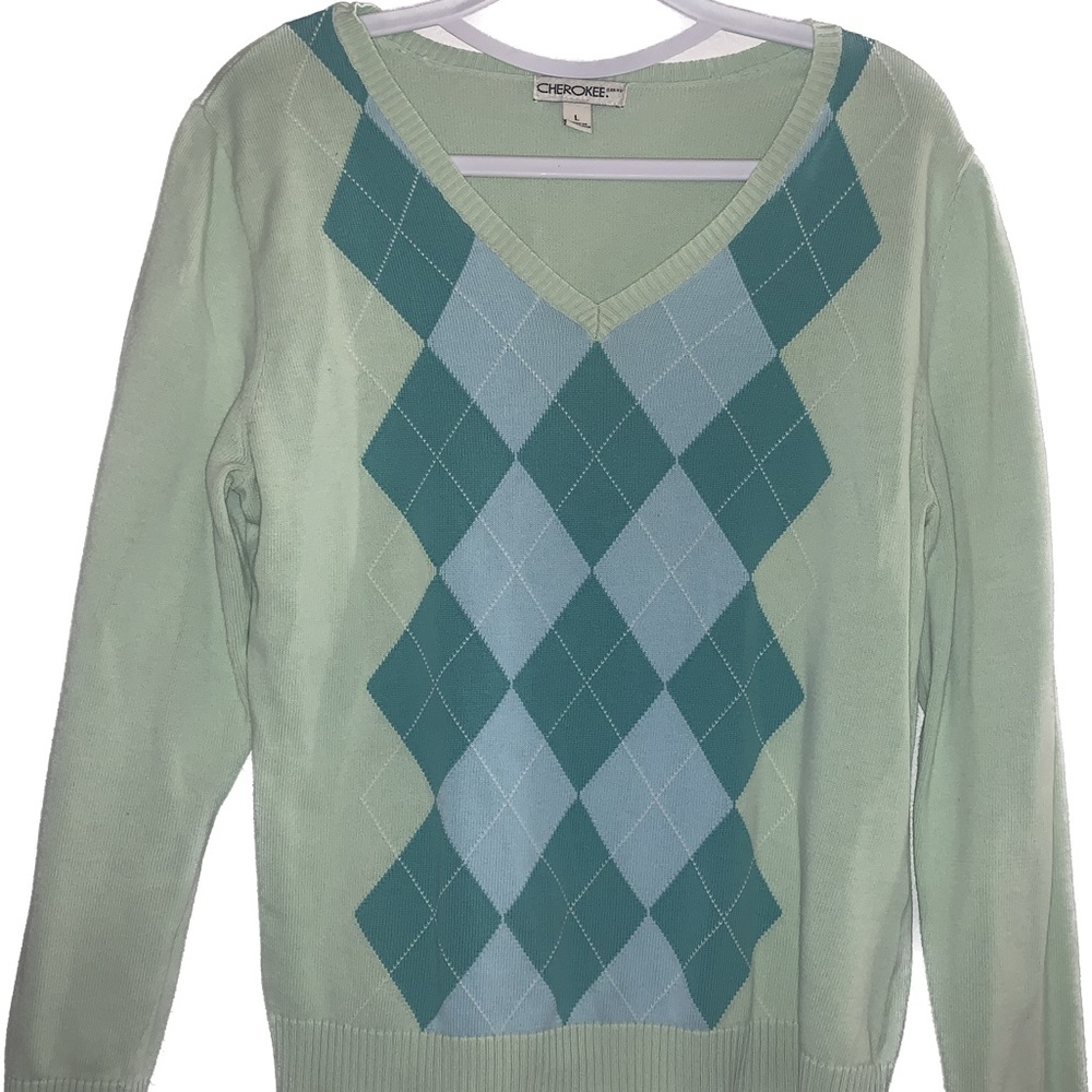 blue/green thin argyle sweater